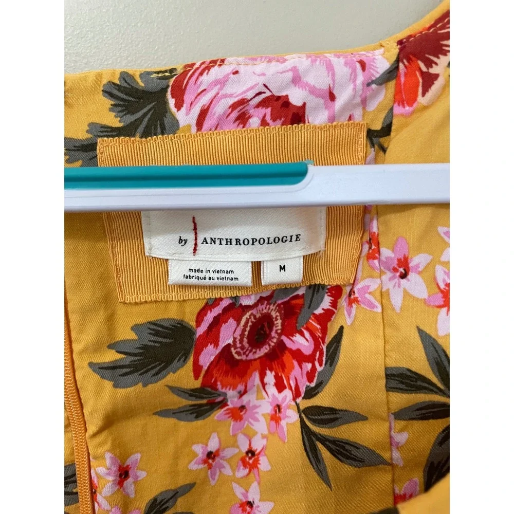 Anthropologie Size M Cecily Flora Midi Dress Garden‎ Party Cottagecore Yellow